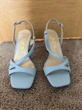 Unisa Pale Blue Strappy Slingback Heels